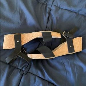 Black Nicole Sandal with Cork Wedge